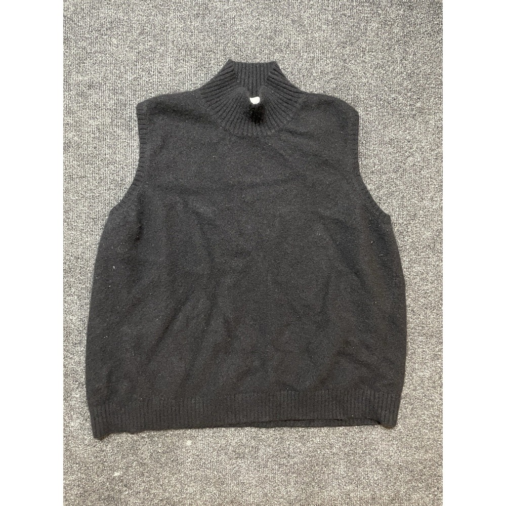VTG Bloomingdale's Cashmere Silk Blend Black Sweater Vest Mock Neck Women Sz M